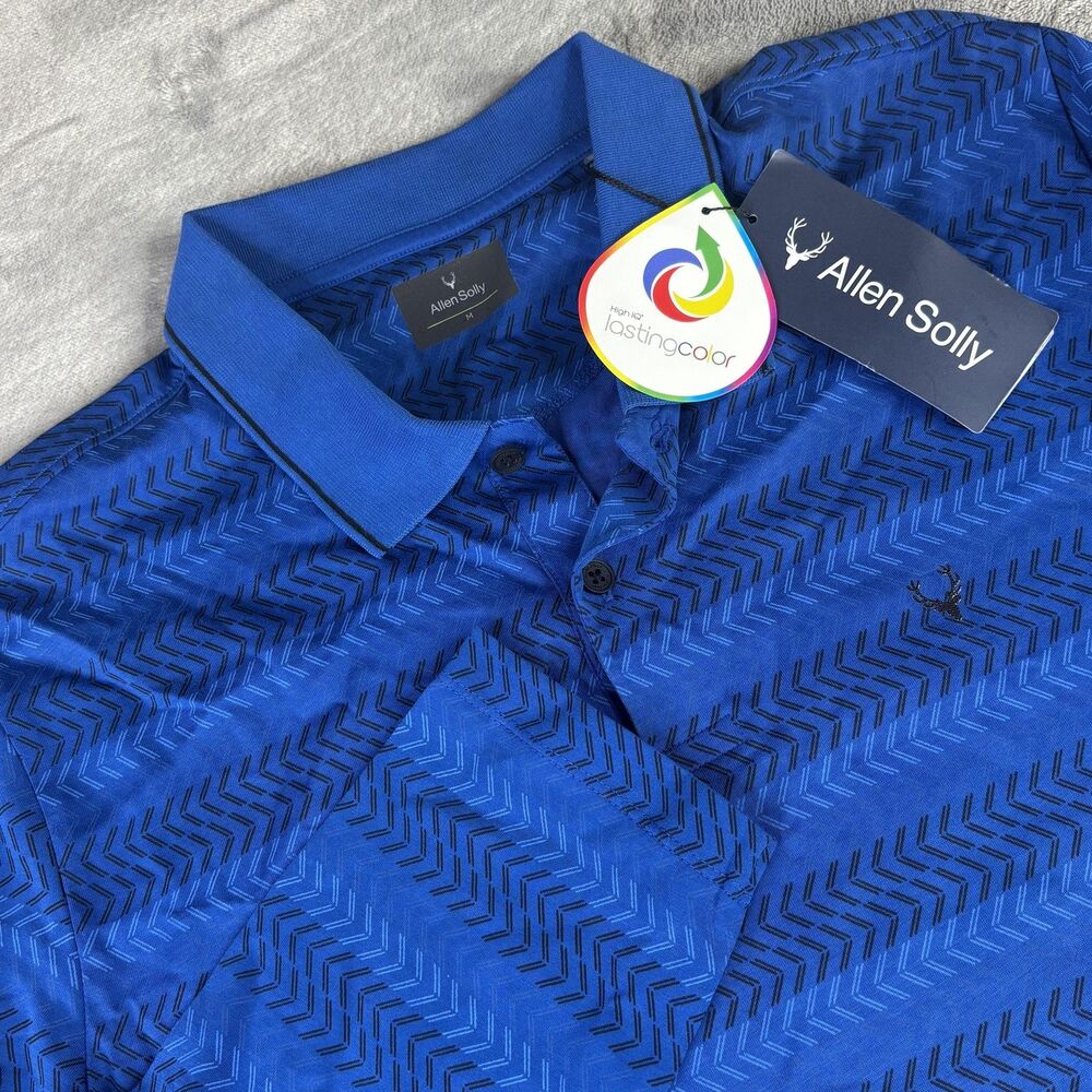 Allen Solly Polo Shirt Mens Medium Blue Long Sleeve 100% Cotton Chevron‎ Pattern